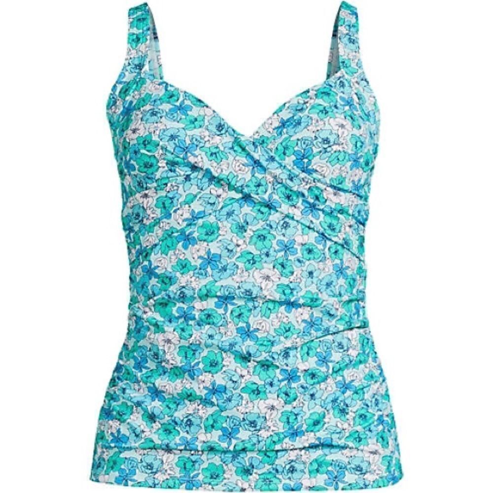 Land’s End Plus V-neck wrap plus size underwire turquoise aqua floral tankini